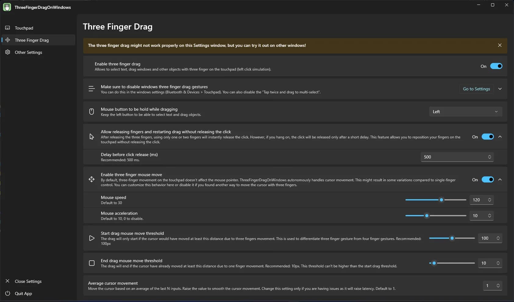 윈도우에서 세 손가락 터치로 드래그 하기-7